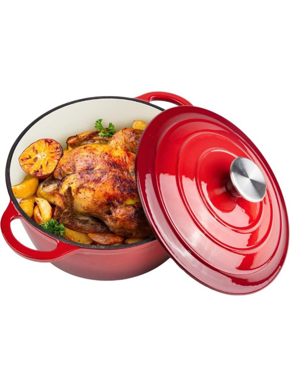 Enameled Cast Iron 3 Quart Dutch Oven with Lid - Dual Handles, Oven Safe 500°F